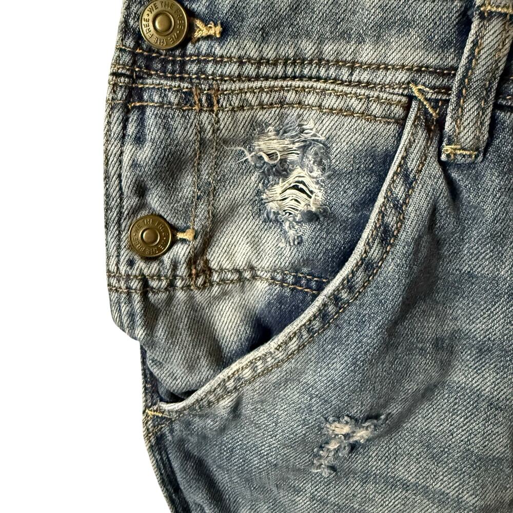 Free People Baxter Distressed Denim Mini Dress Medium Boho - Picture 3 of 8